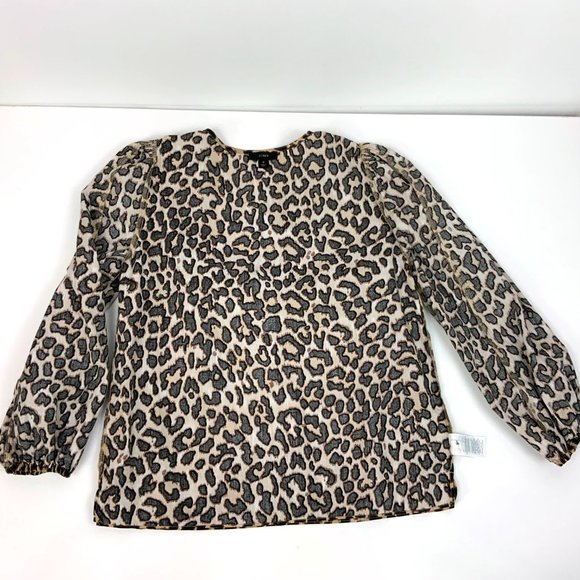 J. Crew Leopard Print Cotton Long Sleeve Ruffle Trim Blouse Sz S - Picture 13 of 16